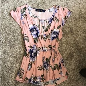 NWOT floral wrap blouse